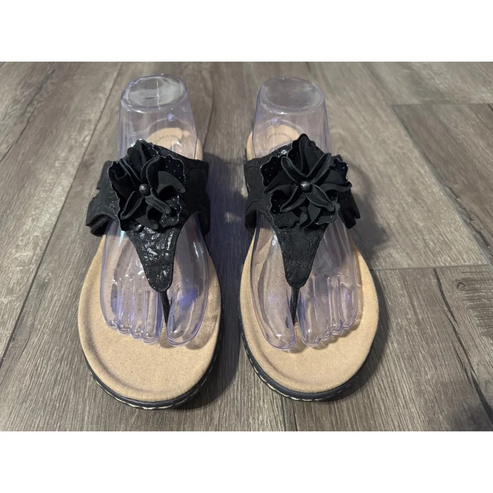 Clarks Laurieann Gema Black Flower Thong Sandals Women's US‎ 9
